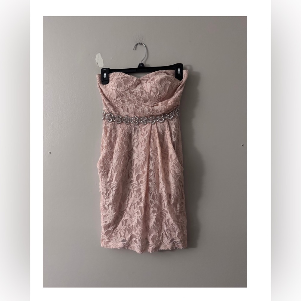 Pink Tan Strapless Sheath Dress